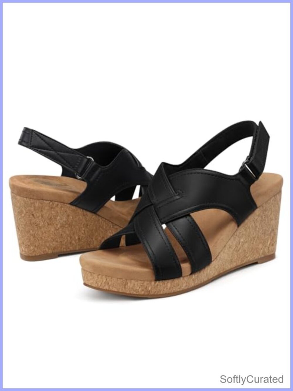 SHIBEVER Women's Cork Wedge Sandals with Arch Support Memory Foam Ankle Strap